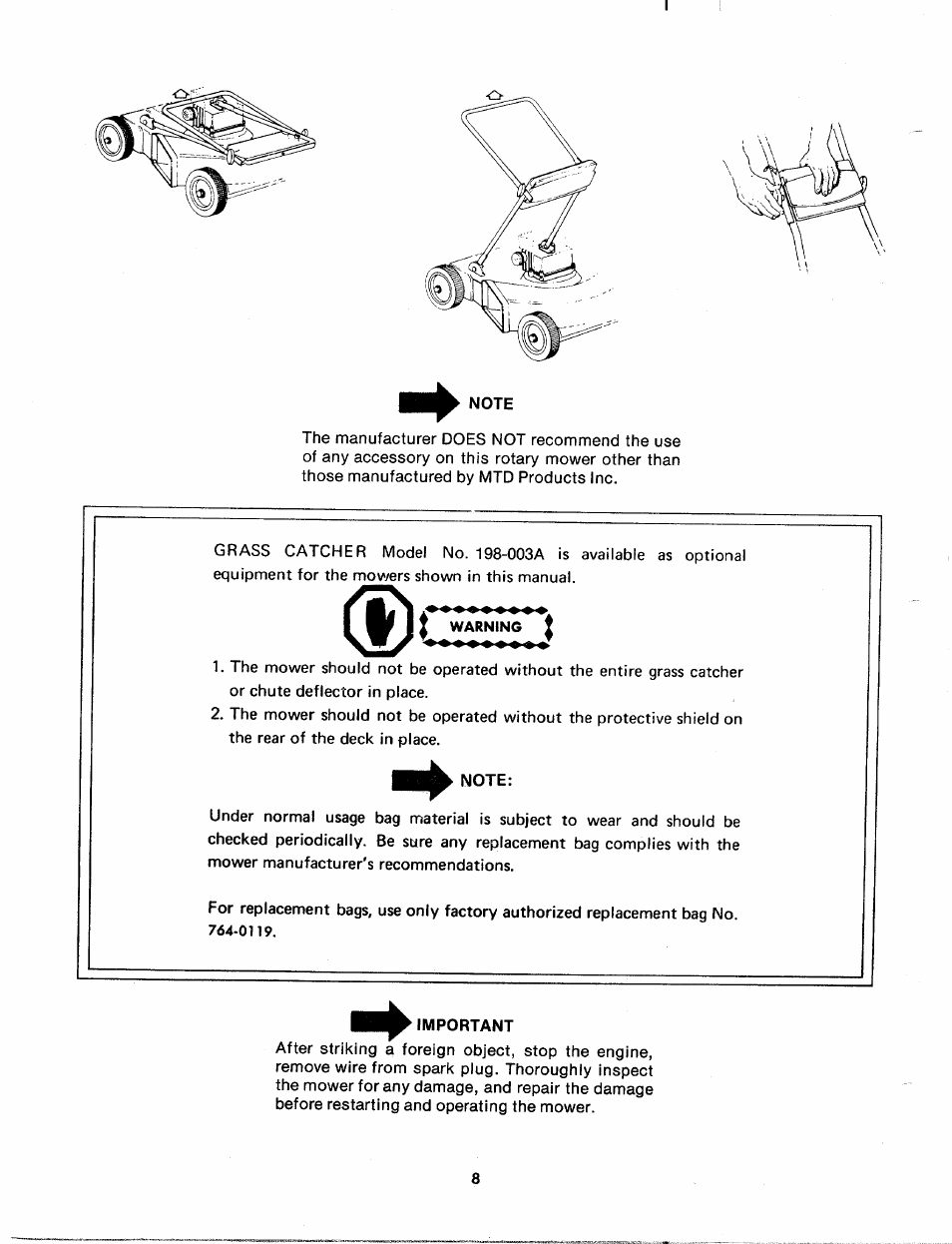 Note, Important | Bolens 118-620A User Manual | Page 8 / 12