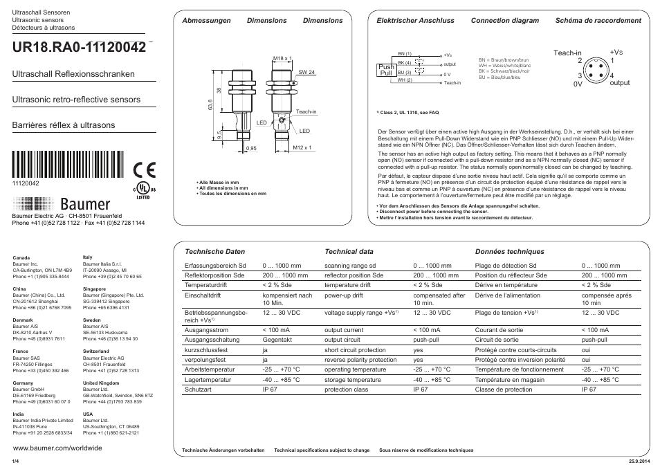 Baumer UR18.RA0-GP1B.7BO User Manual | 4 pages