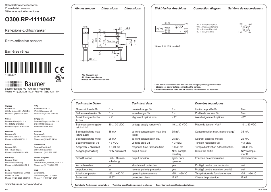 Baumer O300.RP-NV1T.72N User Manual | 4 pages