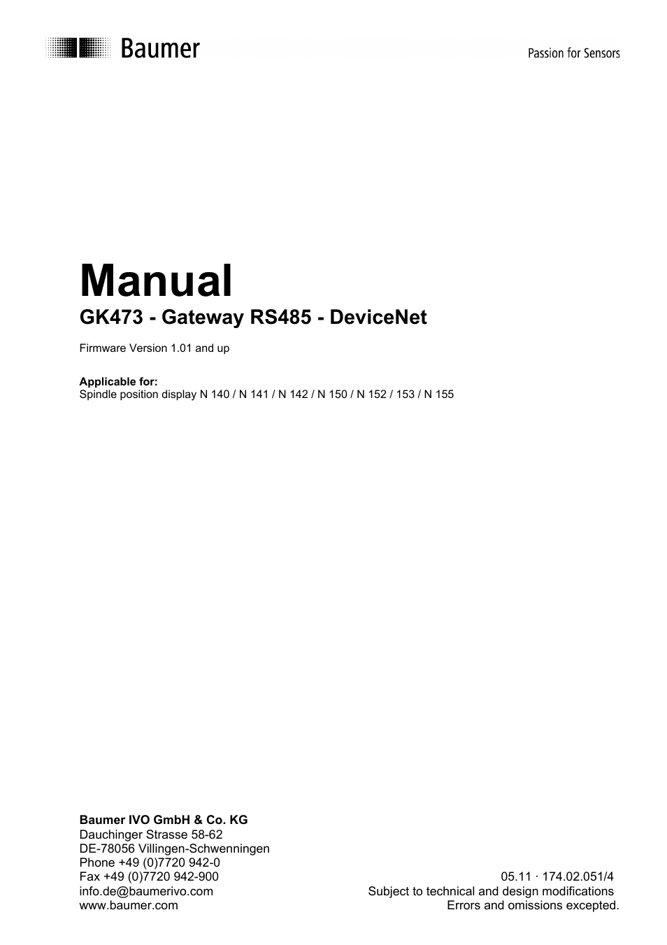 Baumer GK473 User Manual | 31 pages