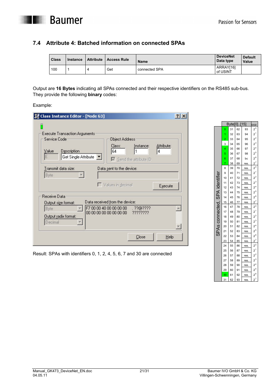 Example, Spas connected, spa identifier | Baumer GK473 User Manual | Page 21 / 31