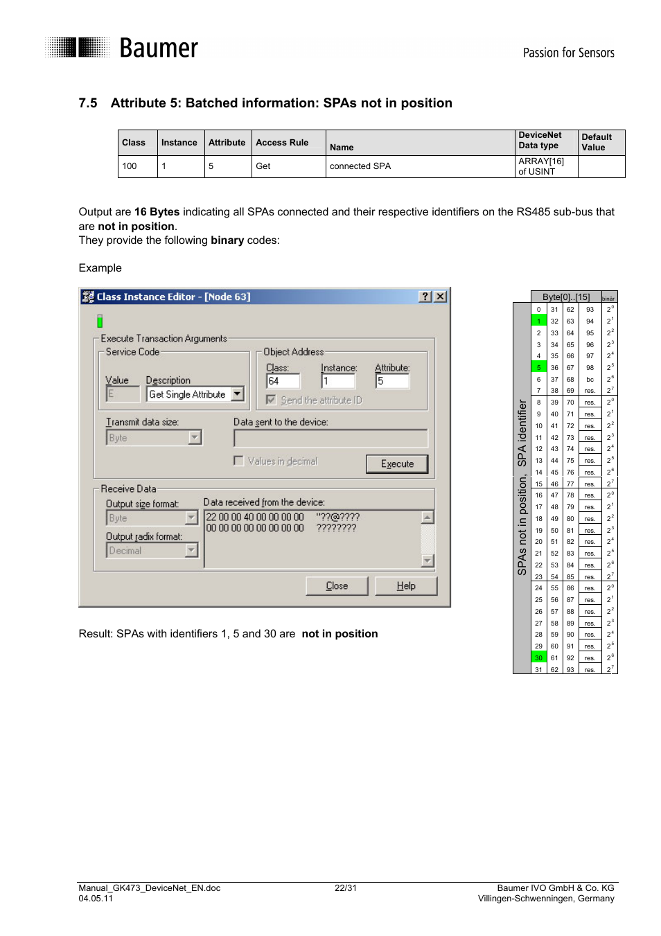 Spas not in position, spa identifier | Baumer GK473 User Manual | Page 22 / 31