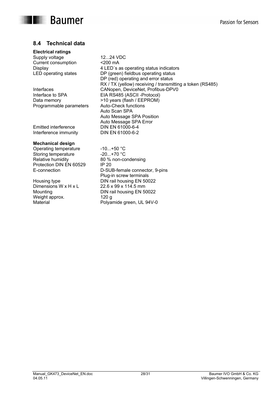 Baumer GK473 User Manual | Page 28 / 31