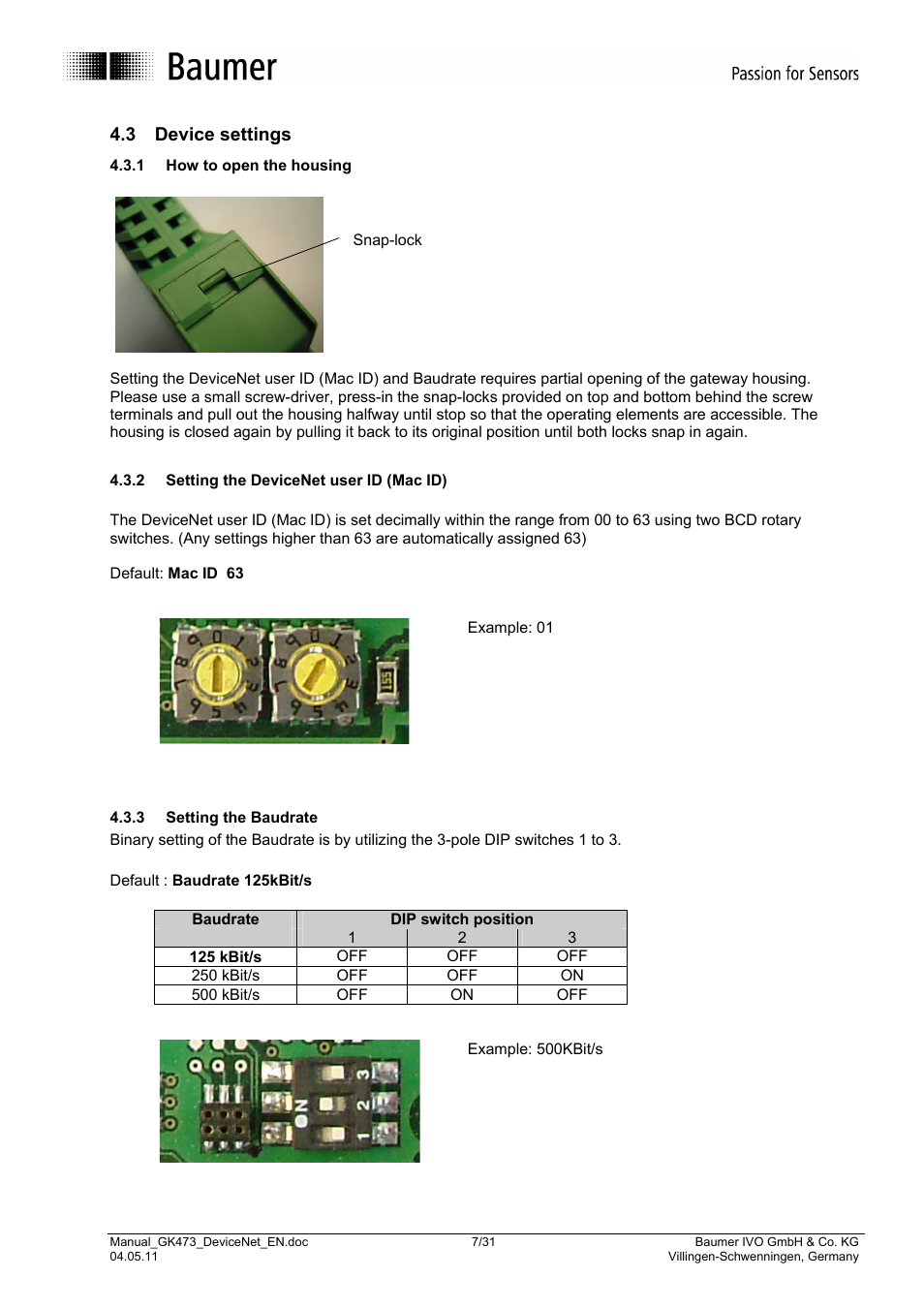 3 device settings | Baumer GK473 User Manual | Page 7 / 31