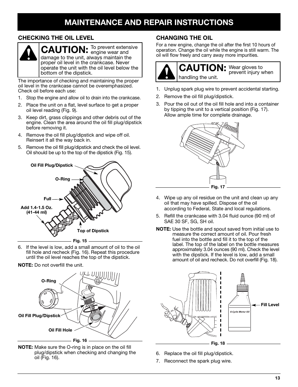 Caution, Maintenance and repair instructions | Craftsman 316.292711 User Manual | Page 13 / 48