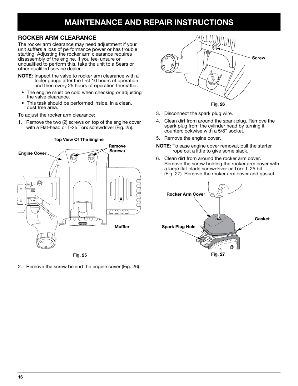 Maintenance and repair instructions | Craftsman 316.292711 User Manual | Page 16 / 48