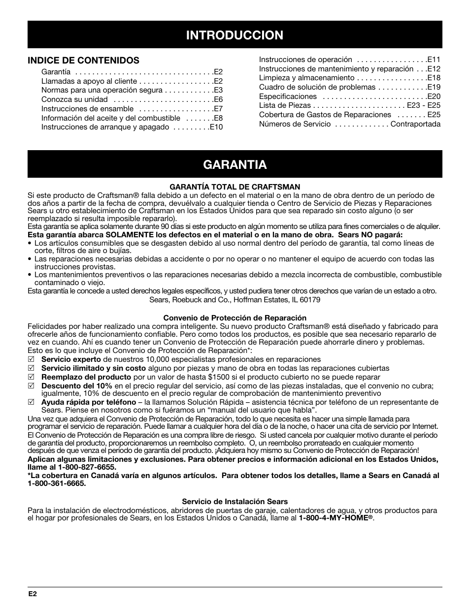 Introduccion, Garantia | Craftsman 316.292711 User Manual | Page 24 / 48