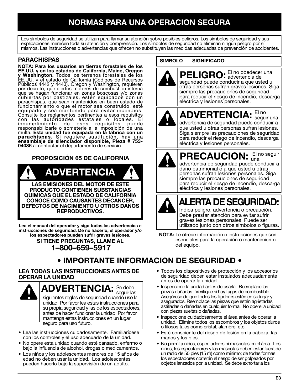 Advertencia, Peligro, Precaucion | Alerta de seguridad | Craftsman 316.292711 User Manual | Page 25 / 48