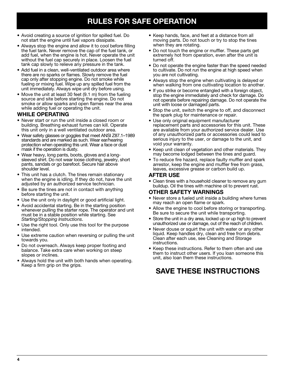 Save these instructions, Rules for safe operation | Craftsman 316.292711 User Manual | Page 4 / 48