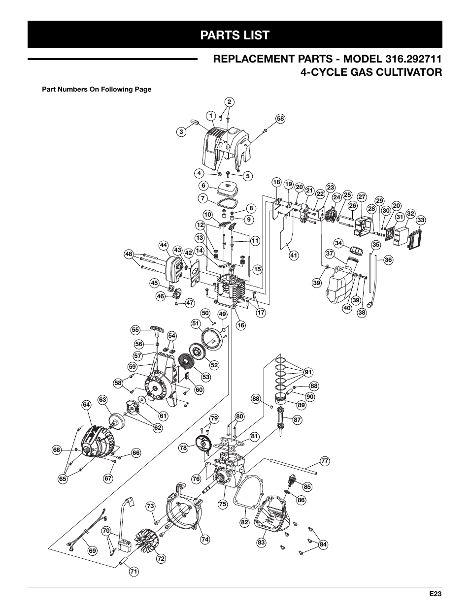 Parts list | Craftsman 316.292711 User Manual | Page 45 / 48