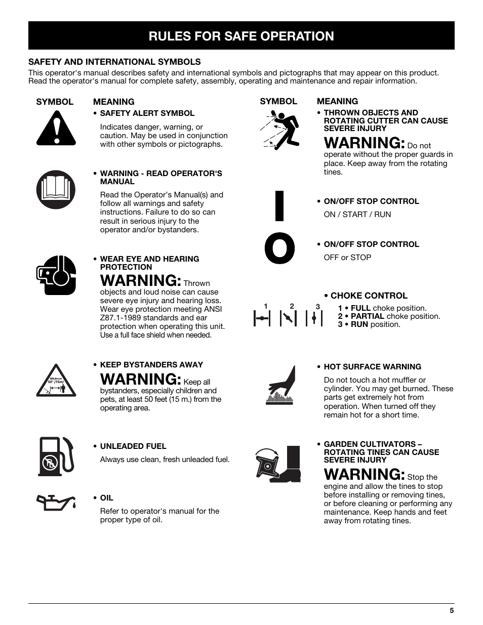 Warning, Rules for safe operation | Craftsman 316.292711 User Manual | Page 5 / 48