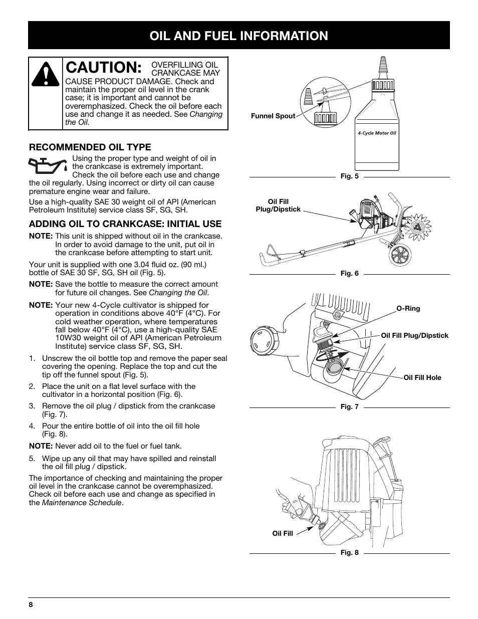 Caution, Oil and fuel information | Craftsman 316.292711 User Manual | Page 8 / 48