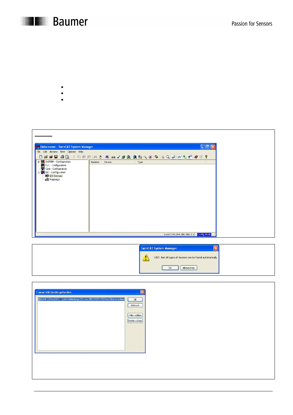 7 system set up with the twincat software, 1 free run/sync0 init, System set up with the twincat software | 7system set up with the twincat software | Baumer ATD User Manual | Page 31 / 42