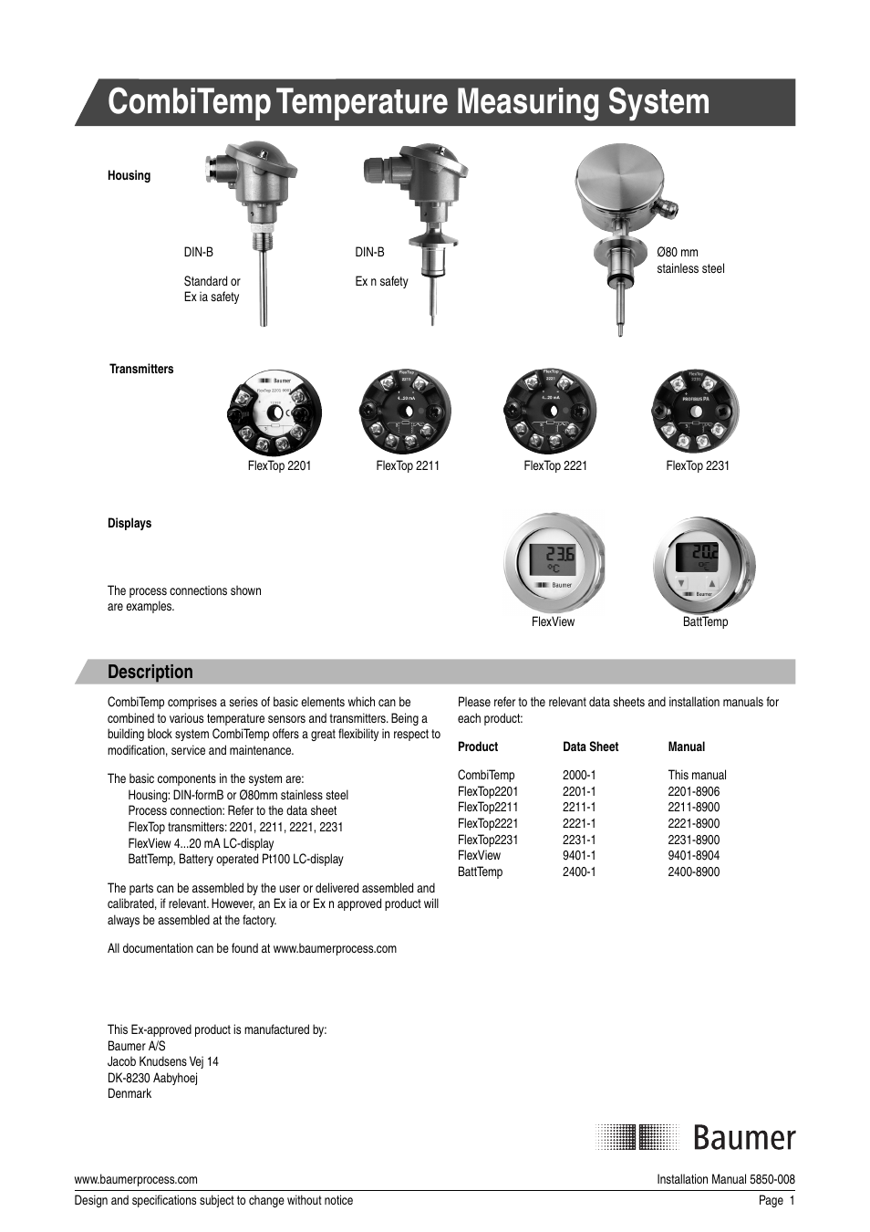 Baumer CombiTemp User Manual | 8 pages