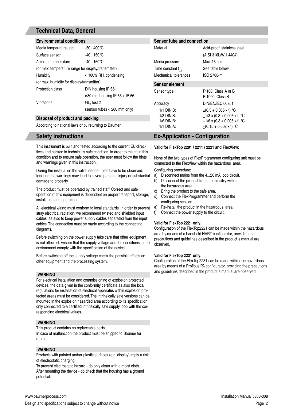 Baumer CombiTemp User Manual | Page 2 / 8