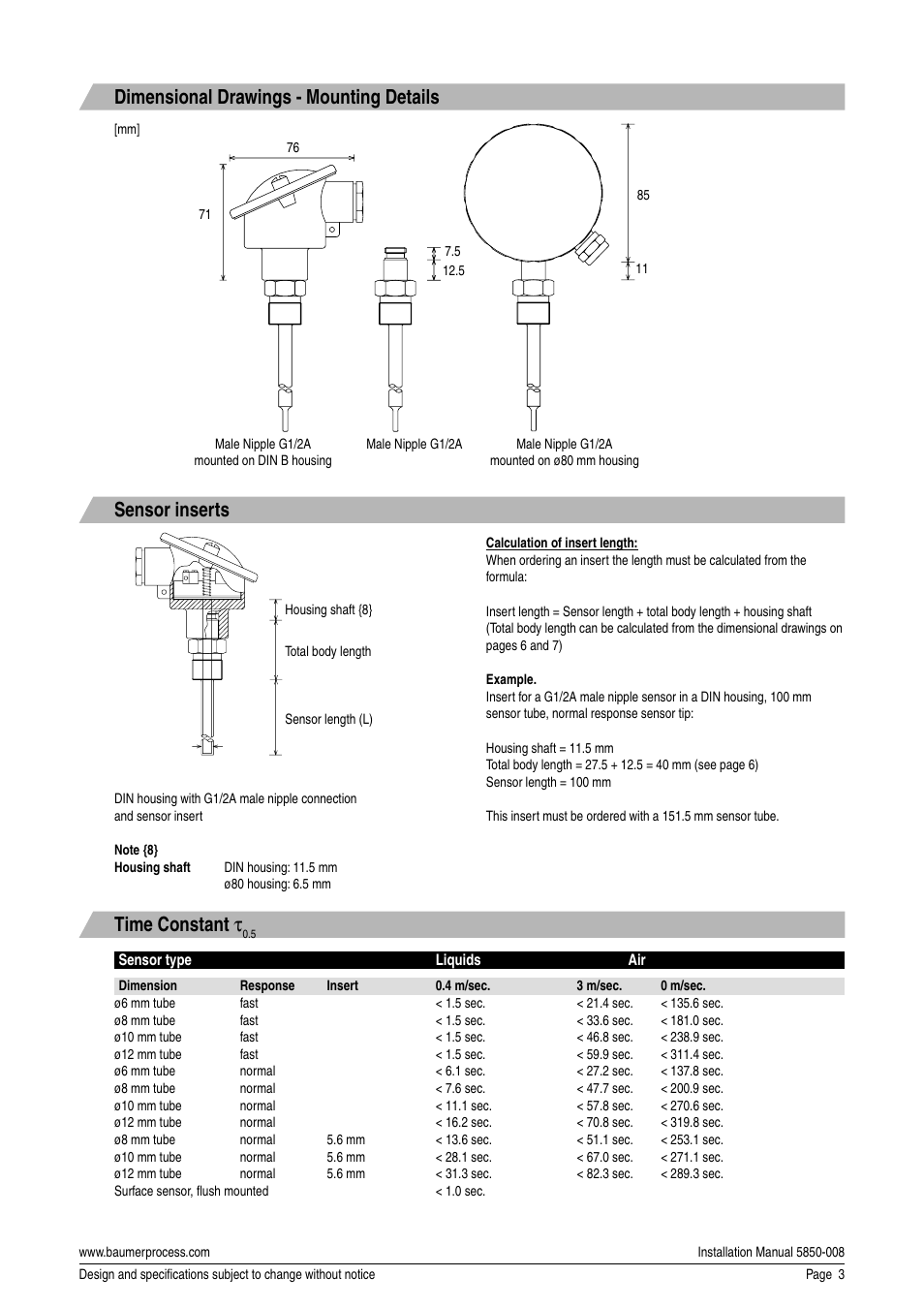 Time constant τ | Baumer CombiTemp User Manual | Page 3 / 8