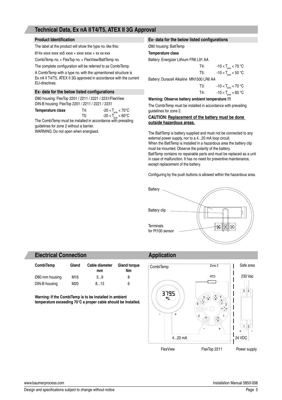 Electrical connection application | Baumer CombiTemp User Manual | Page 5 / 8
