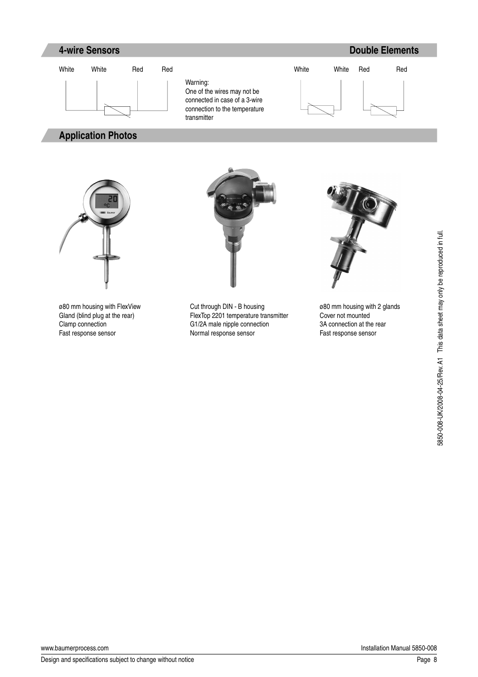 Application photos, Wire sensors double elements | Baumer CombiTemp User Manual | Page 8 / 8