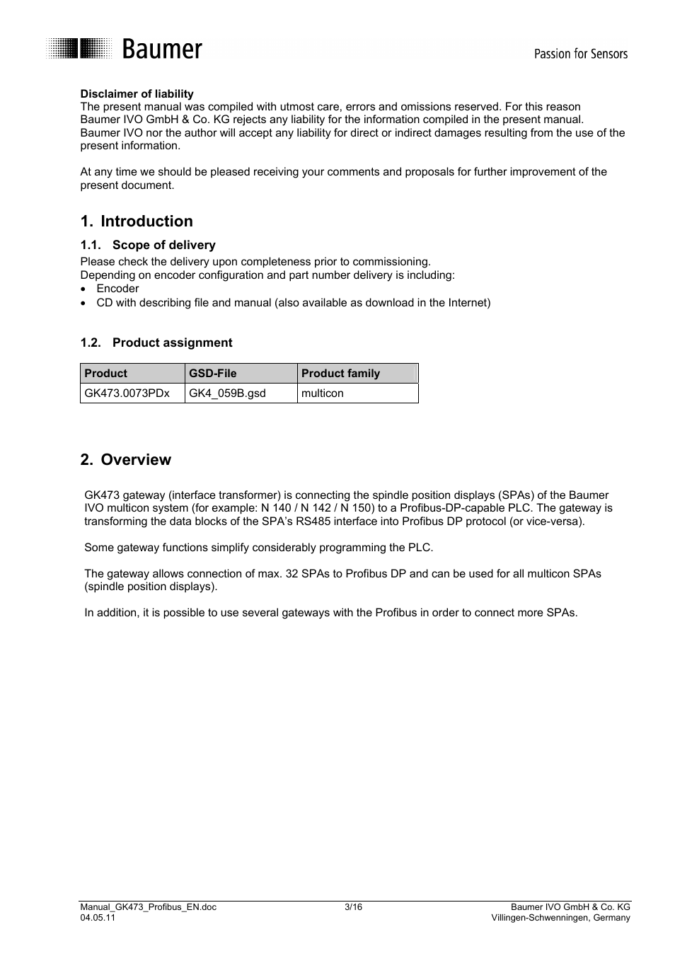 Introduction, Overview | Baumer GK473 User Manual | Page 3 / 16