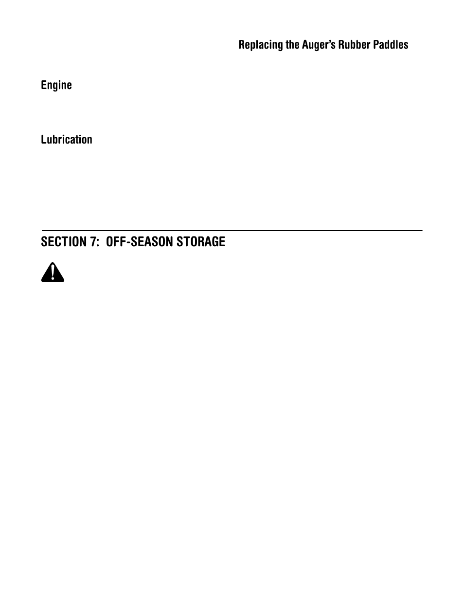 Engine, Lubrication, Replacing the auger’s rubber paddles | Troy-Bilt Models 521 User Manual | Page 10 / 16