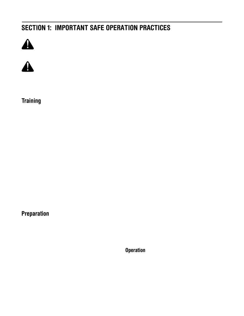 Training, Preparation, Operation | Troy-Bilt Models 521 User Manual | Page 3 / 16