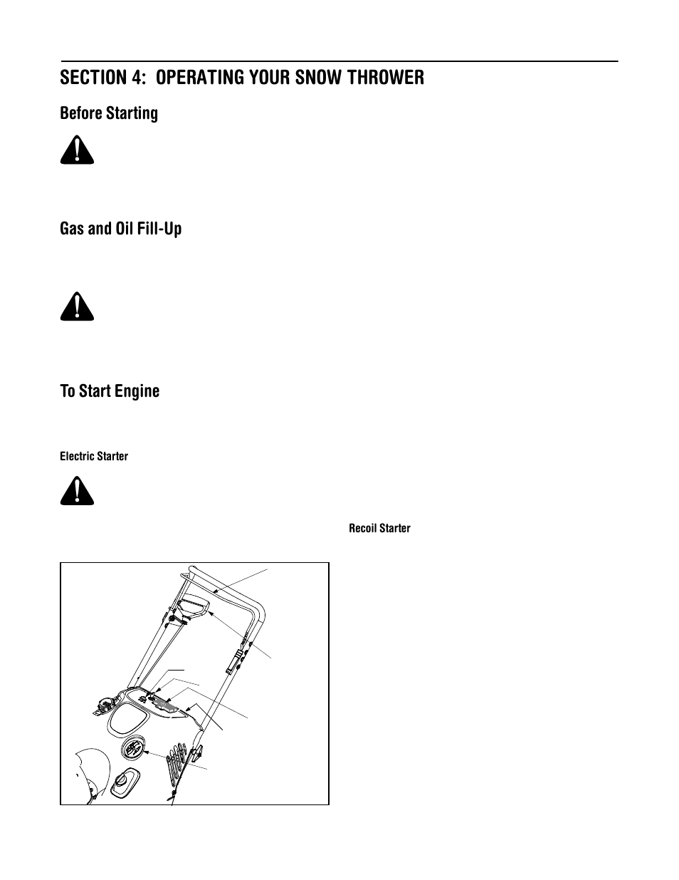 Before starting, Gas and oil fill-up | Troy-Bilt Models 521 User Manual | Page 7 / 16