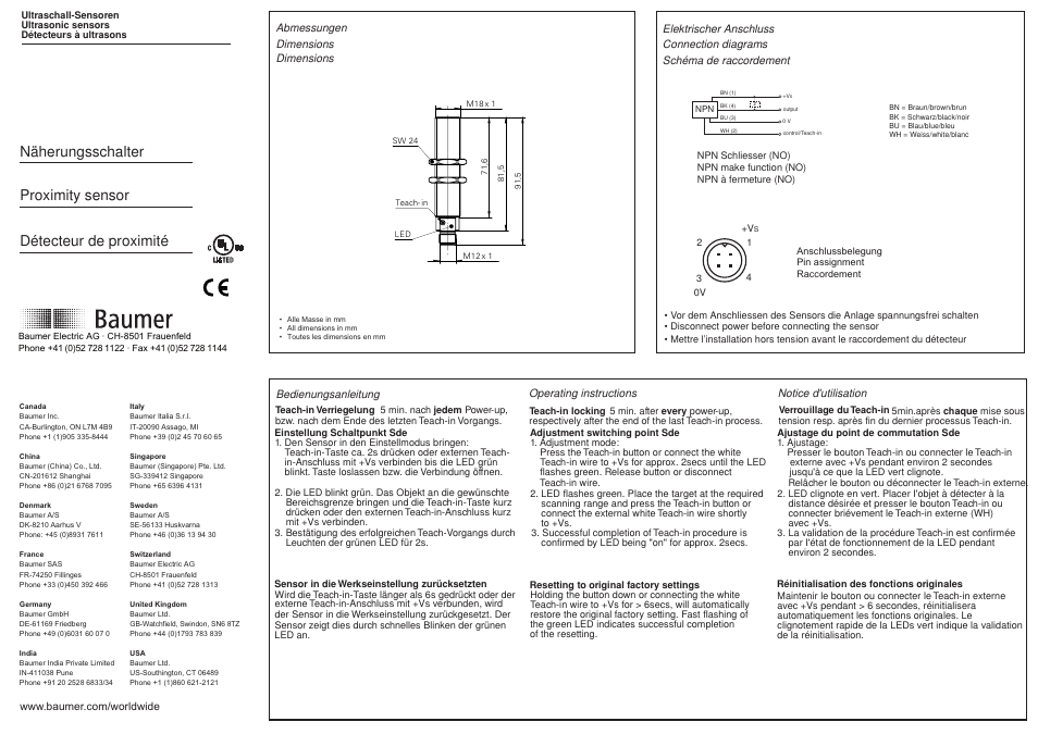 Baumer UNAR 18N6912/S14G User Manual | 2 pages