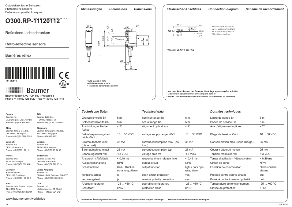 Baumer O300.RP-NW2T.72CU User Manual | 4 pages