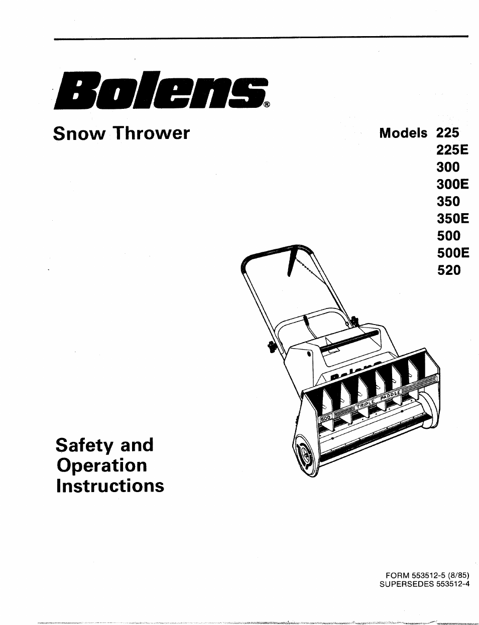 Bolens 520 User Manual | 12 pages