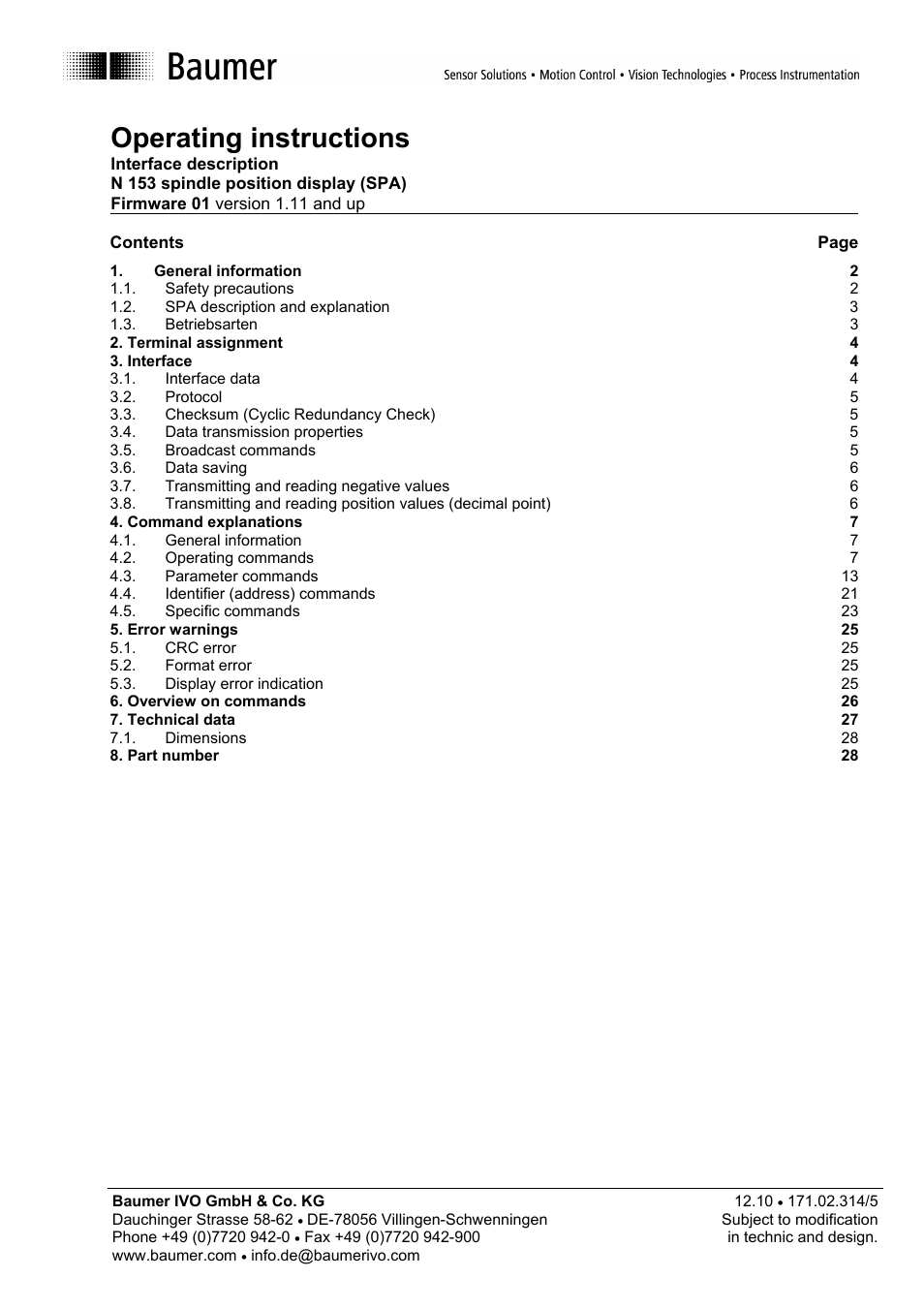Baumer N 153 User Manual | 28 pages