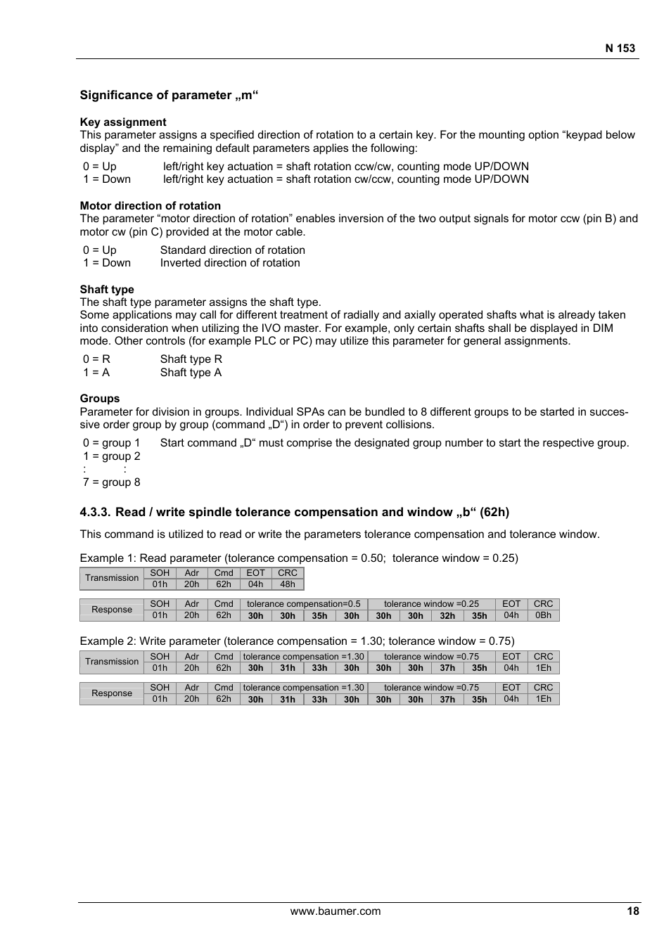 Significance of parameter „m, N 153 | Baumer N 153 User Manual | Page 18 / 28