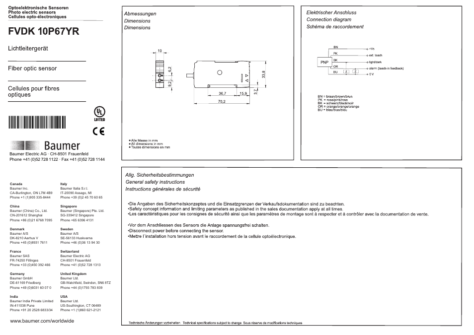 Baumer FVDK 10P67YR User Manual | 9 pages