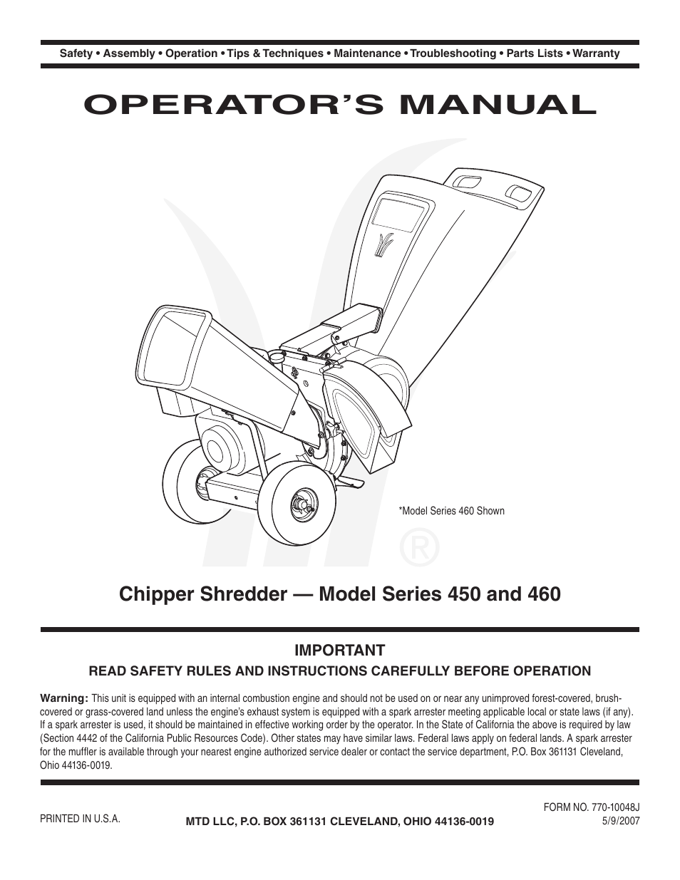 MTD 450 Series User Manual | 36 pages