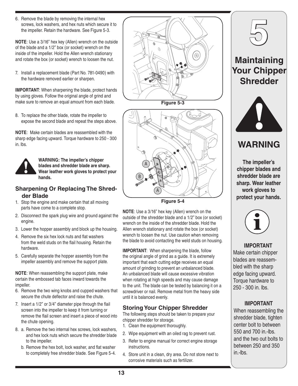 Warning, Maintaining your chipper shredder | MTD 450 Series User Manual | Page 13 / 36