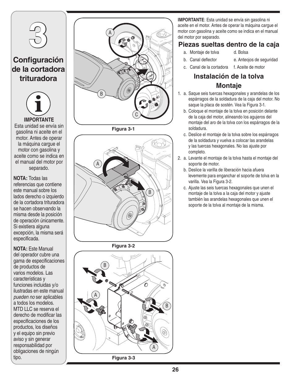 Configuración de la cortadora trituradora | MTD 450 Series User Manual | Page 26 / 36