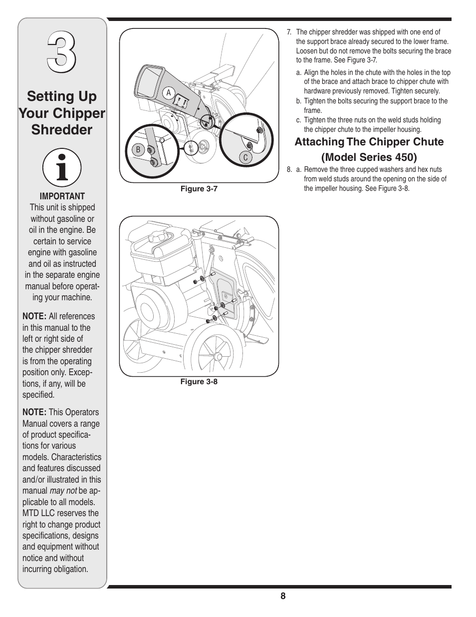 Setting up your chipper shredder | MTD 450 Series User Manual | Page 8 / 36