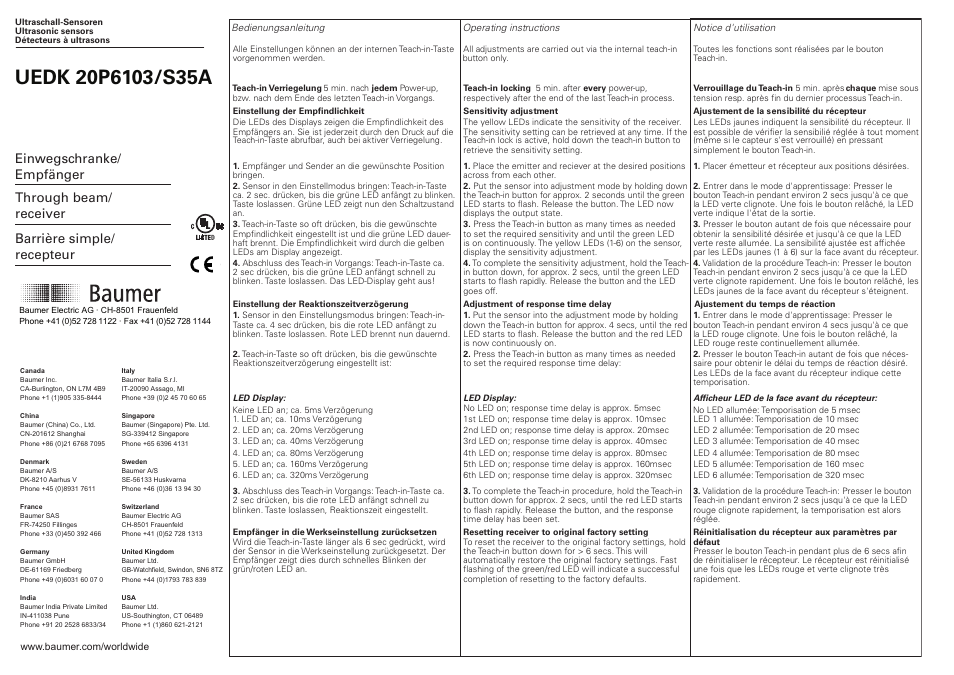 Baumer UEDK 20P6103/S35A User Manual | 2 pages