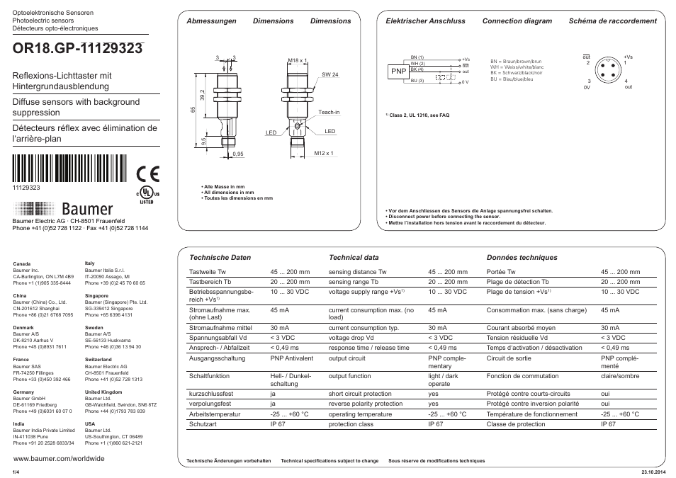 Baumer OR18.GP-PV1T.7BO User Manual | 4 pages