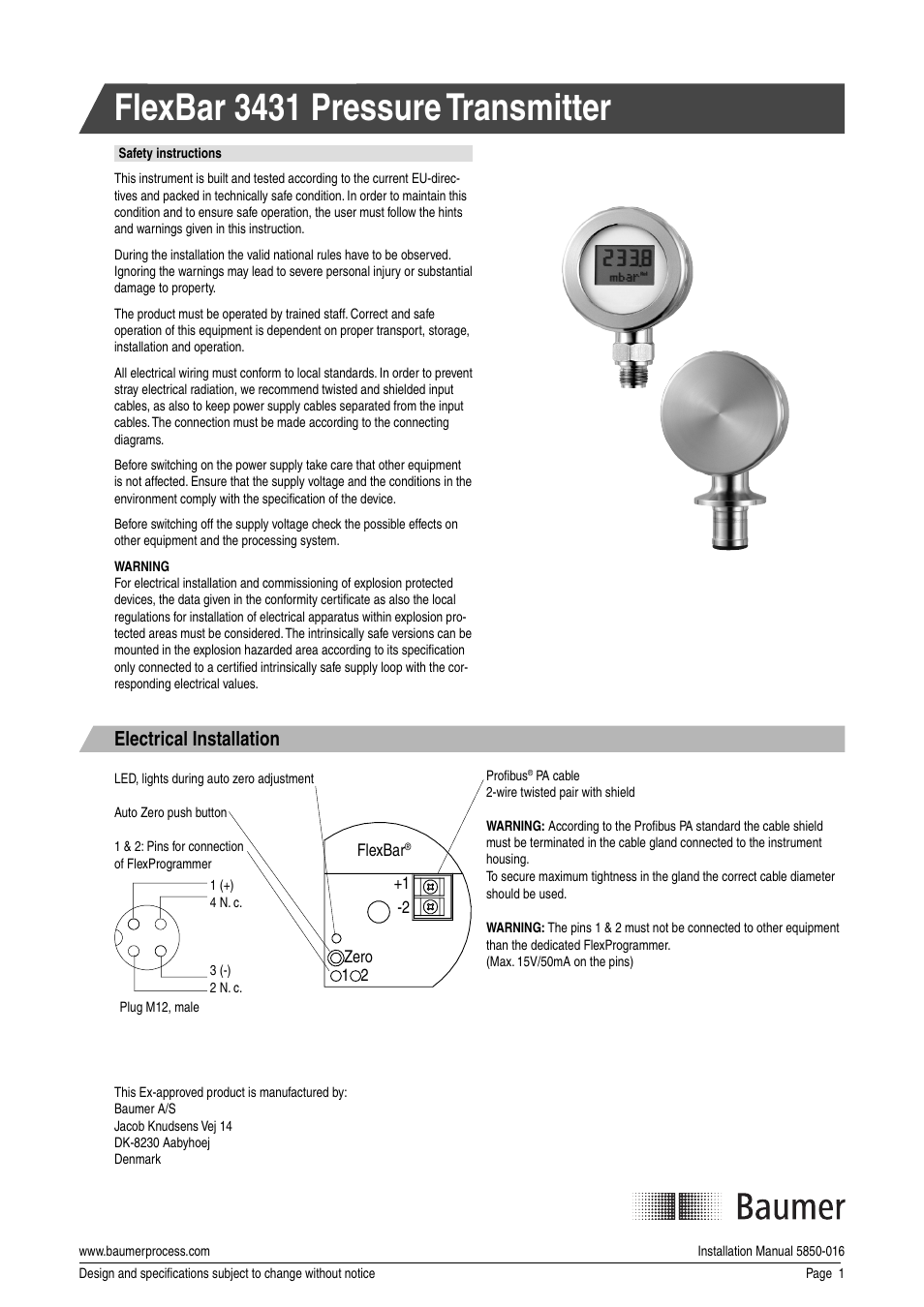 Baumer Flex Bar 3431 User Manual | 4 pages