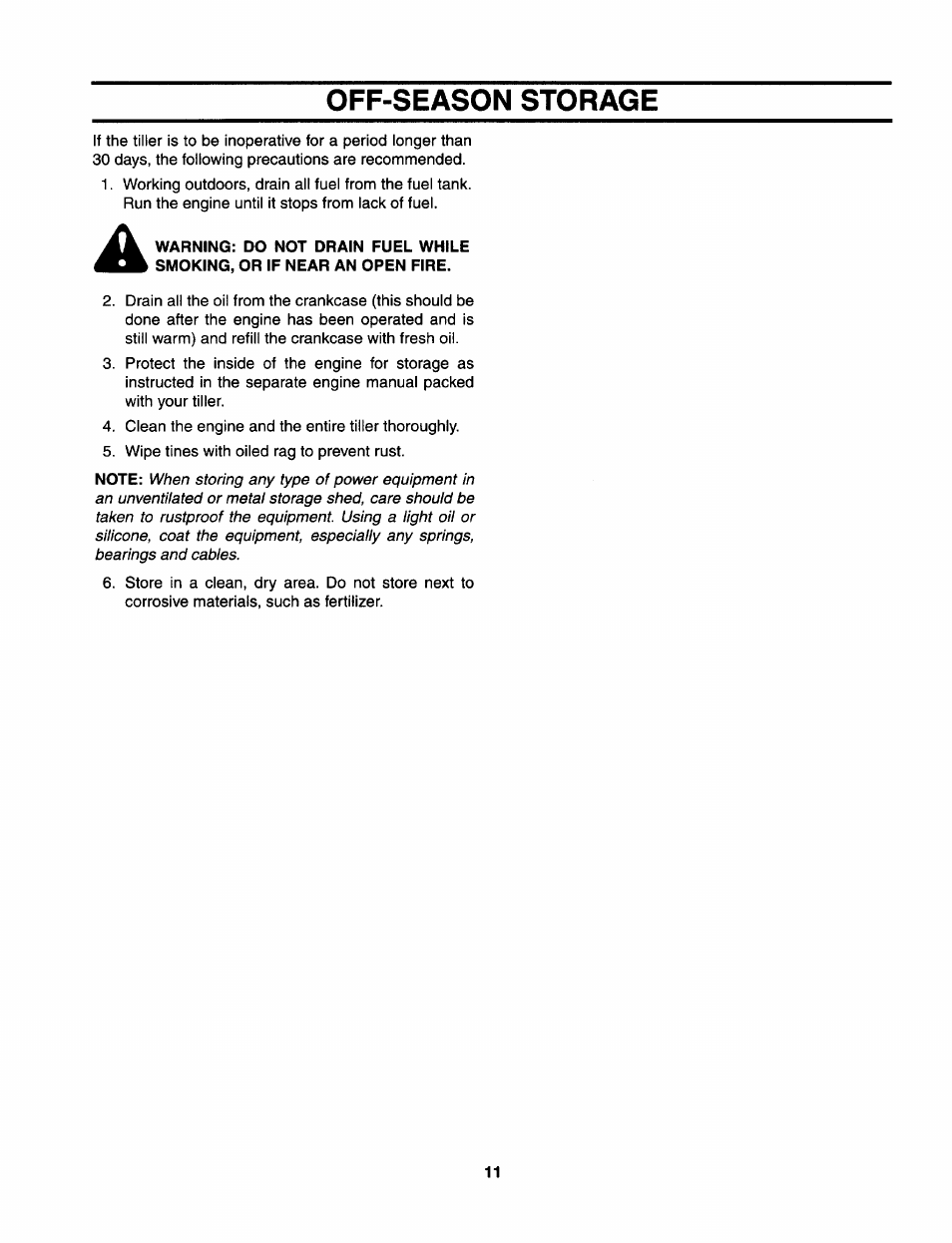 Off-season storage | Bolens 390 User Manual | Page 11 / 16