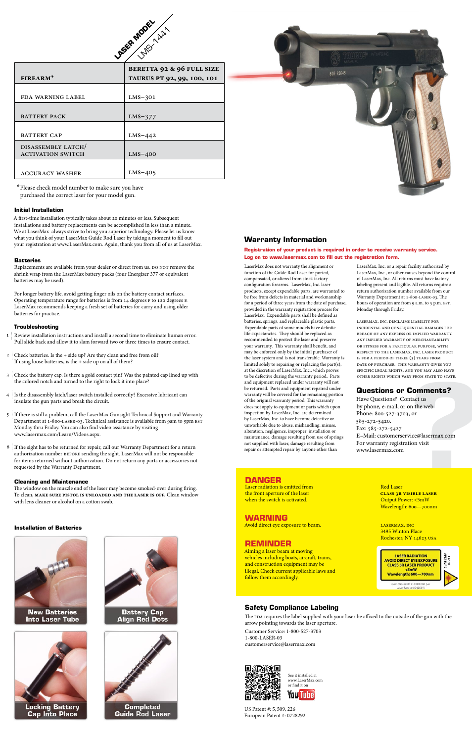 Danger, Warning, Reminder | LaserMax LMS-1441 User Manual | Page 2 / 2