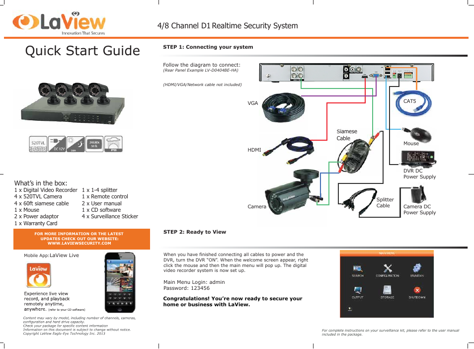 LaView CUBE Series 8 Channel DVR User Manual | 1 page