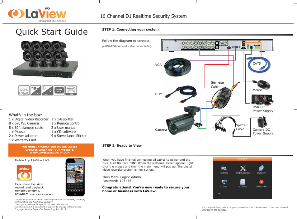 LaView Three Series 16 Channel DVR User Manual | 1 page