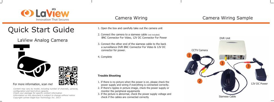 LaView Analog Camera User Manual | 1 page