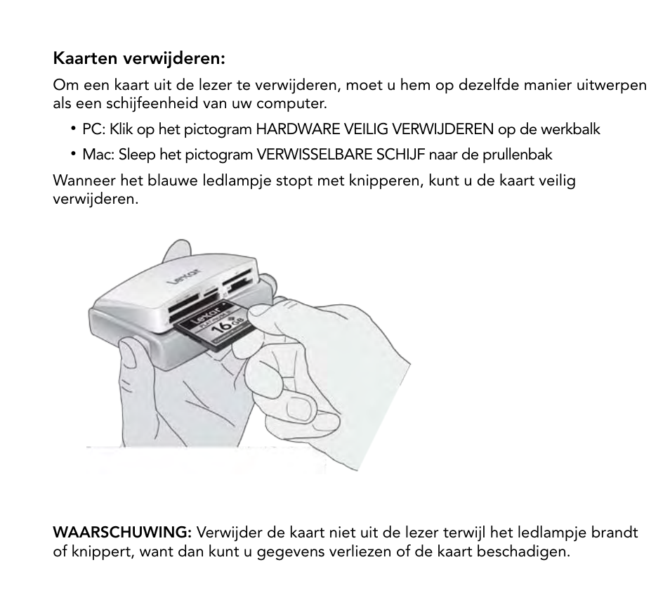 Kaarten verwijderen | Lexar Multi-Card 24-in-1 USB Reader User Manual | Page 36 / 130
