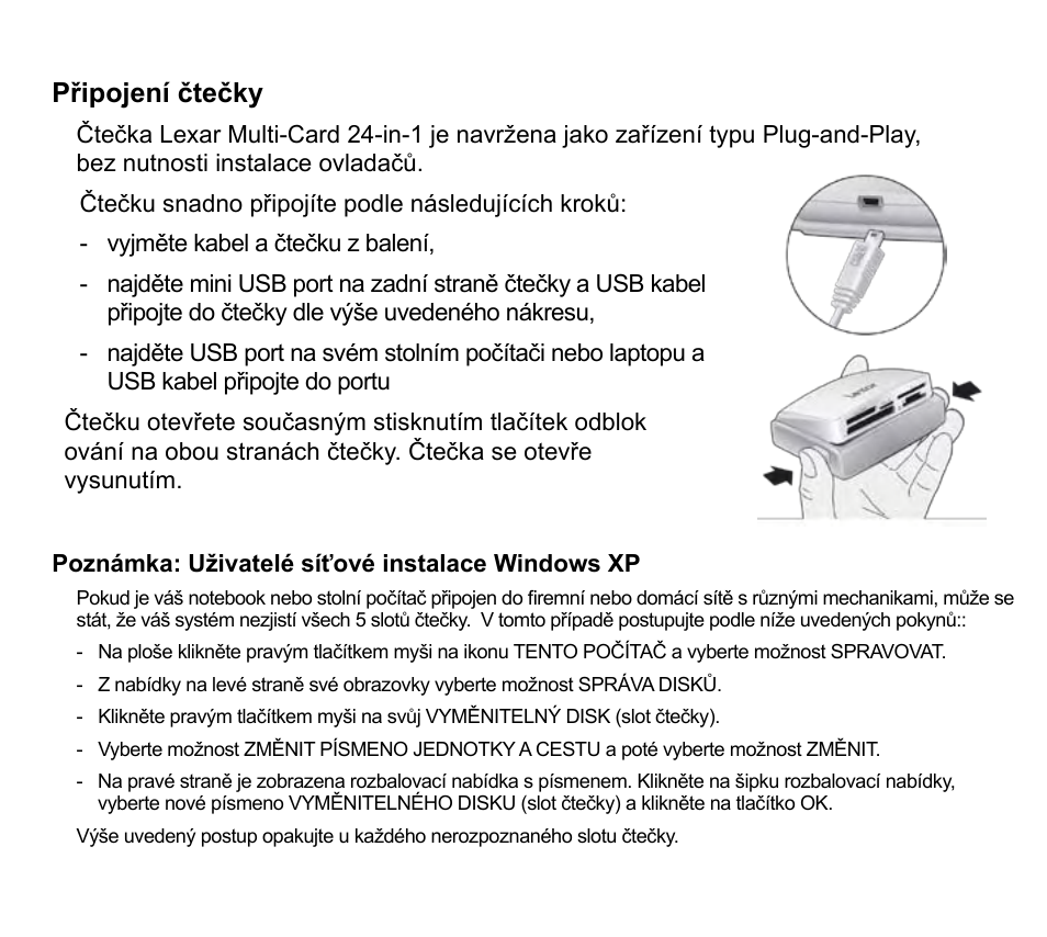 Připojení čtečky | Lexar Multi-Card 24-in-1 USB Reader User Manual | Page 85 / 130