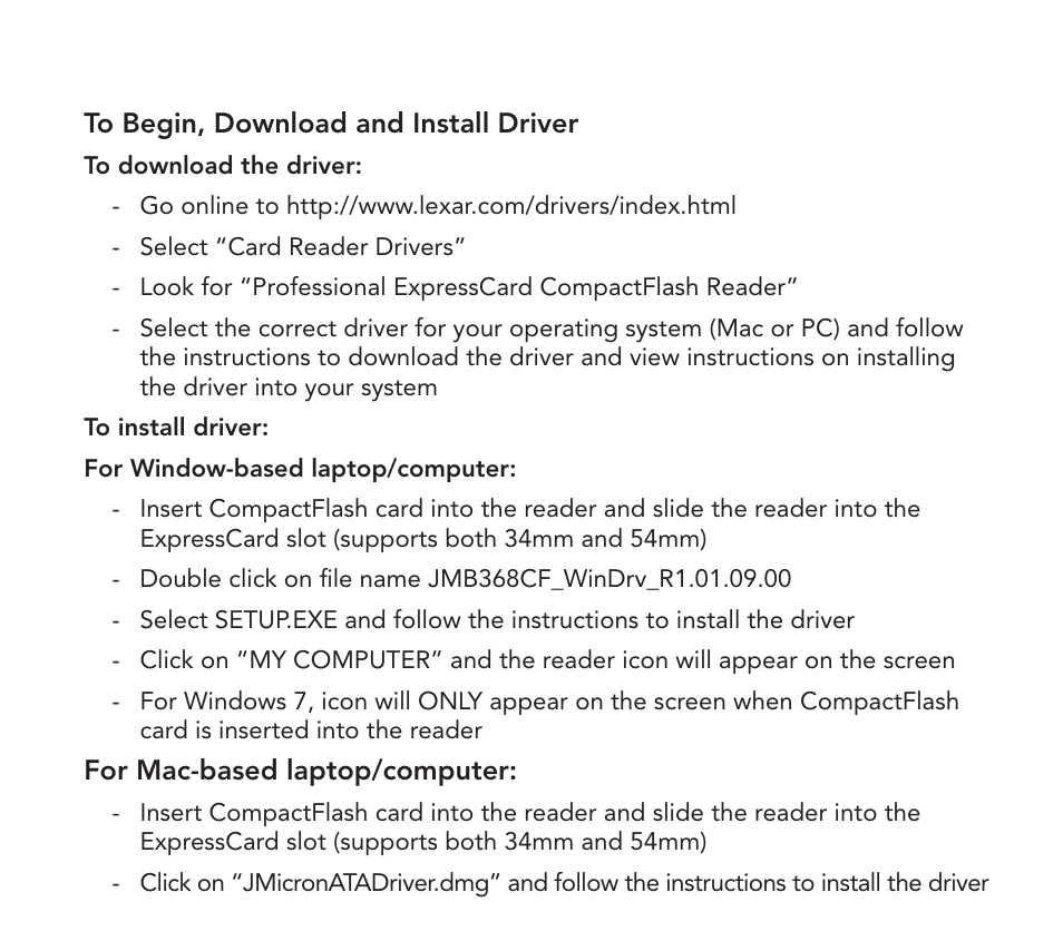 Lexar Professional ExpressCard™ CompactFlash® Reader User Manual | Page 5 / 10