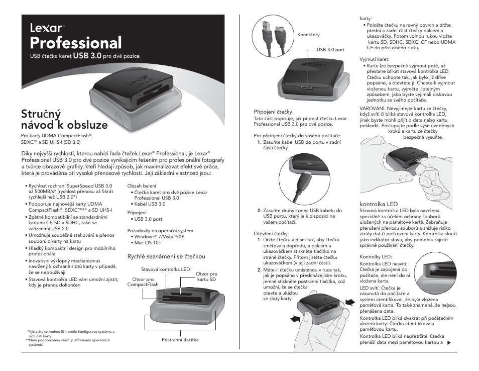 Stru č ný návod k obsluze, Usb 3.0 | Lexar Professional USB 3.0 Dual-Slot User Manual | Page 17 / 22
