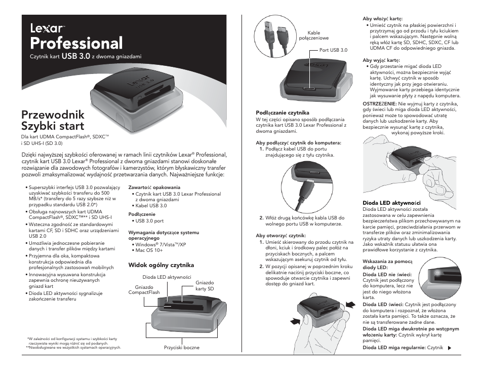 Przewodnik szybki start, Usb 3.0 | Lexar Professional USB 3.0 Dual-Slot User Manual | Page 19 / 22