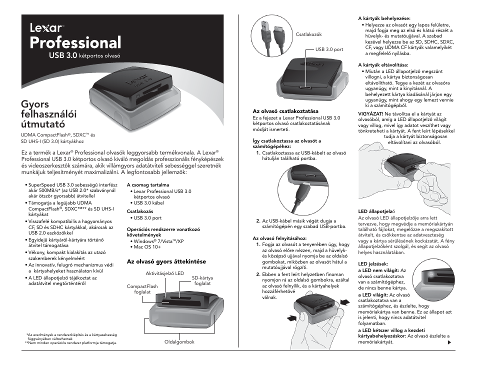 Gyors felhasználói útmutató, Usb 3.0 | Lexar Professional USB 3.0 Dual-Slot User Manual | Page 21 / 22